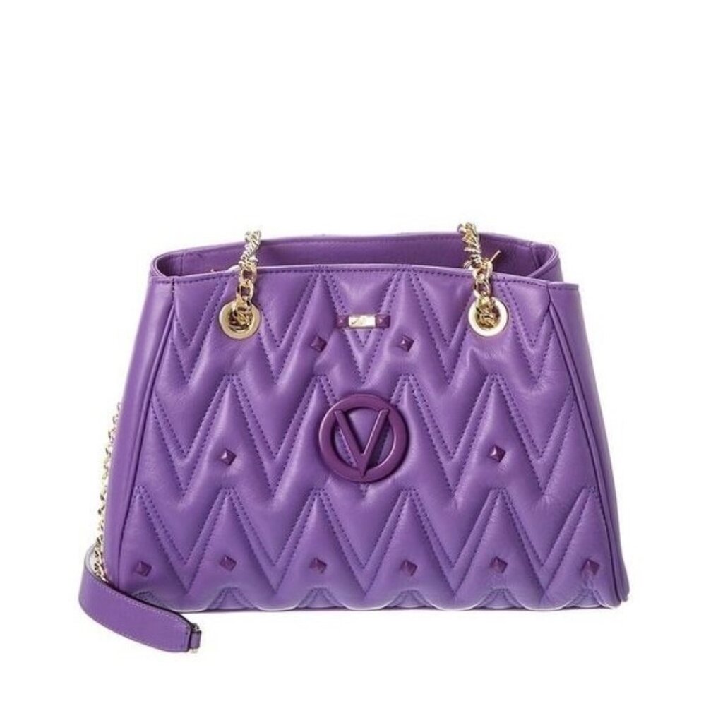 💜 NEW Mario VALENTINO Purple Angelina D Quilted Stud Leather Shoulder Bag